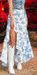 Sky Blue Boho Floral High Waist Ruffle Split Maxi Skirt