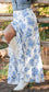 Sky Blue Boho Floral High Waist Ruffle Split Maxi Skirt