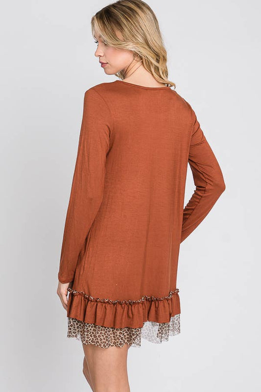 Long Sleeve Tunic Dress: Rust / Contemporary