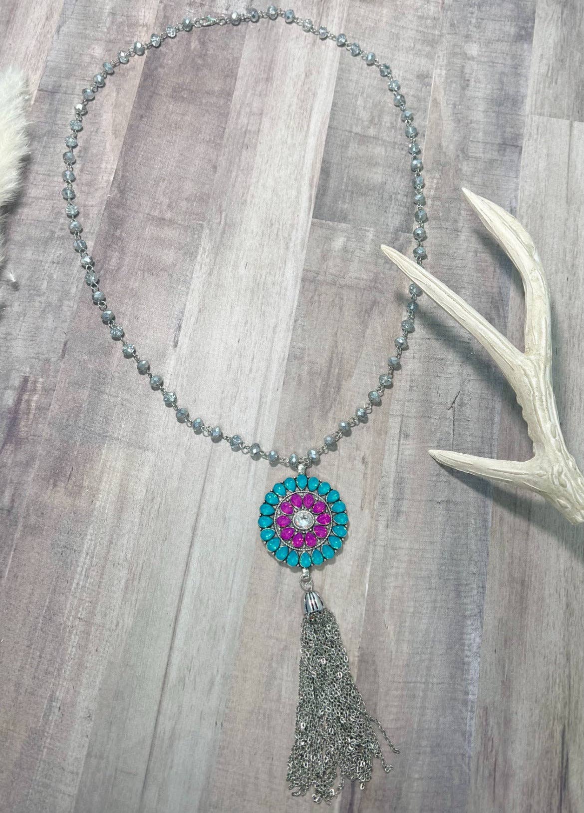 All For You Multi-Colored Pendant Necklace: Silver Turquoise / One Size
