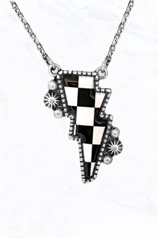 Checkerboard Lightning Bolt Necklace