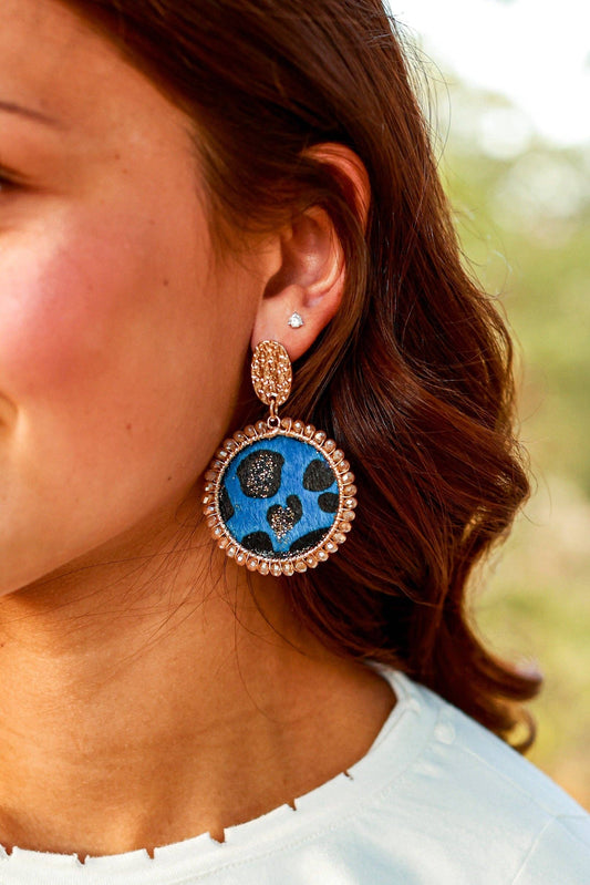 Leopard Mirror On The Wall Circle Earrings, Blue: Blue / One Size
