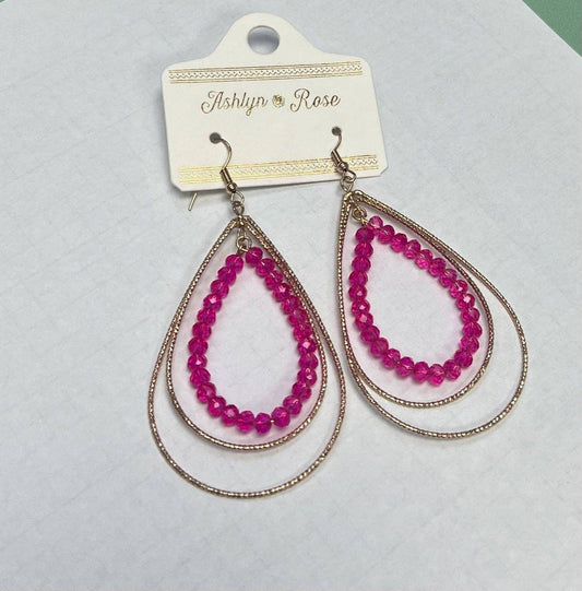 You've Got Me Mesmerized Gold Teardrop Red Crystal Beaded Hoop Earrings: Pink / One Size