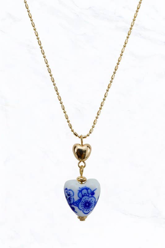 Blue Bead Heart Necklace