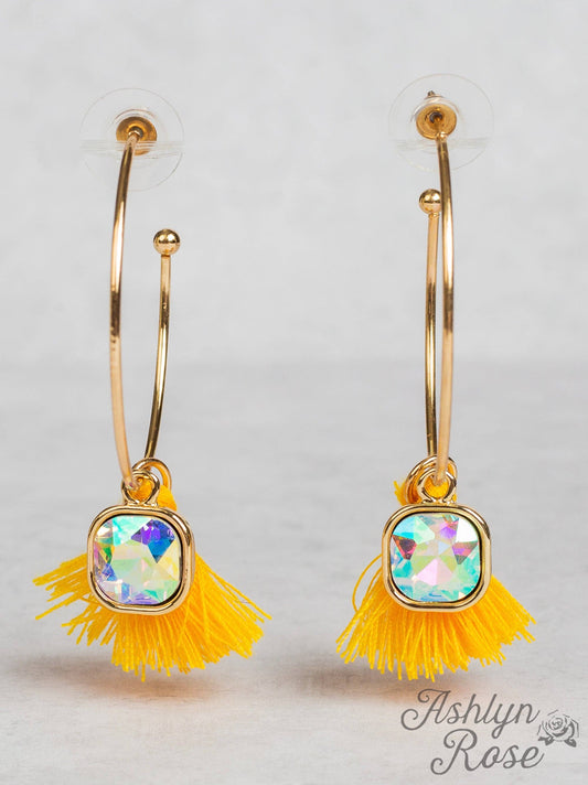 In the Loop Hoop Earrings with Mini Tassels, Yellow: Yellow / One Size