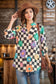 THREE QUARTER BUTTON SLEEVE MANDARIN FLORAL TOP: (1X-2X-3X)