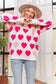 HEART PATTERN SWEATER TOP PEARL ACCENT: OFF WHITE/PINK / S-M-L