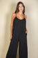 Spaghetti strap solid wide jumpsuit: Black