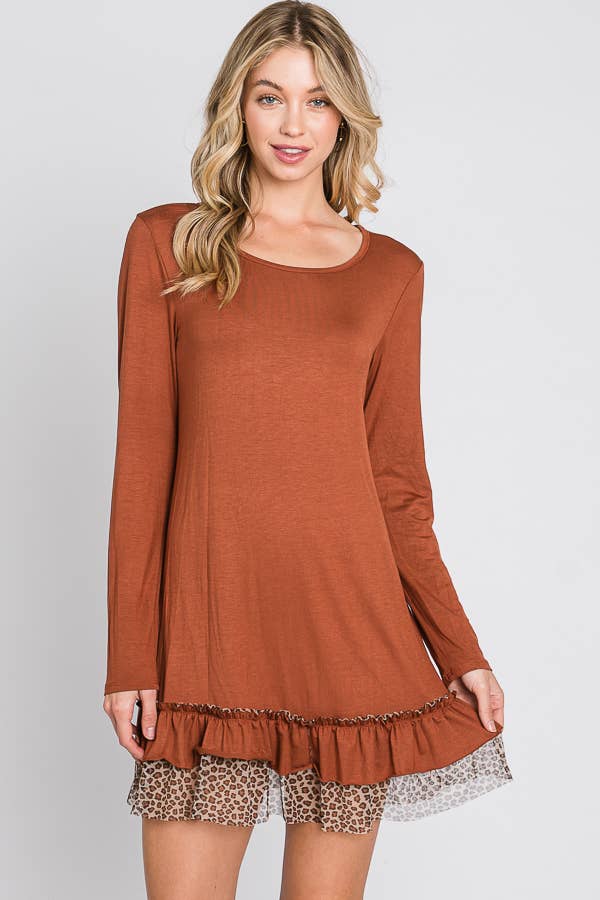 Long Sleeve Tunic Dress: Rust / Contemporary