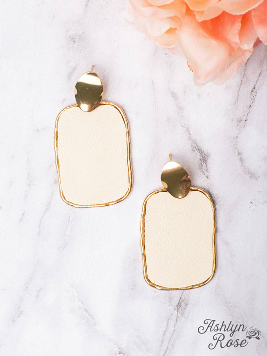 ONLY IN L.A IVORY FAUX LEATHER SQUARE STUD EARRINGS: Beige / One Size