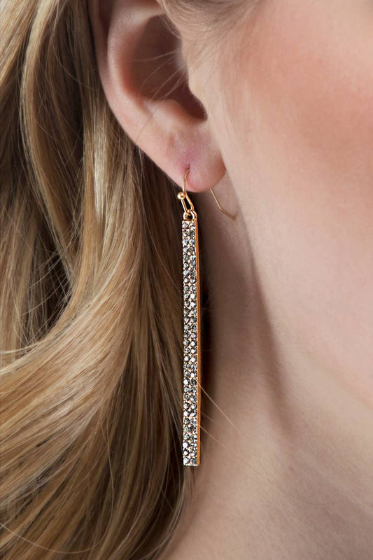 Long Pave Stone Bar Earrings