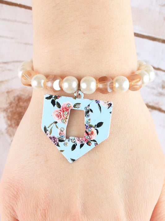 Light Blue Floral Alabama Bracelet, Copper