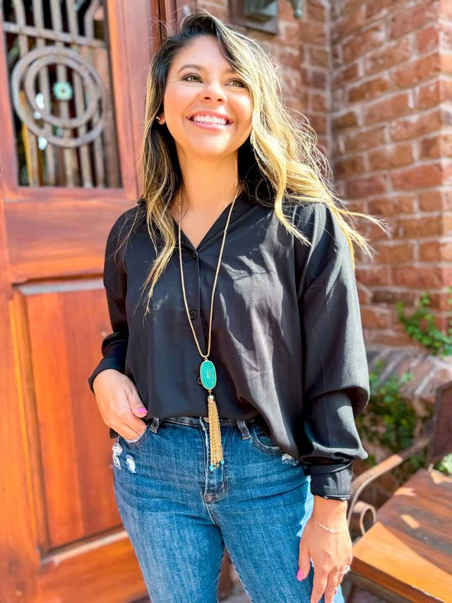 Teal Long Tassle Necklace