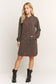 ED6906-10 ANIMAL URBAN RIBBED MINI HOODIE DRESS: Brown