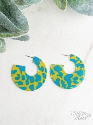 On a Roll Hoop Earrings, Blue/Yellow Marbled: Blue / One Size