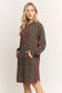 ED6906-10 ANIMAL URBAN RIBBED MINI HOODIE DRESS: Brown