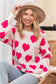 HEART PATTERN SWEATER TOP PEARL ACCENT: OFF WHITE/PINK / S-M-L