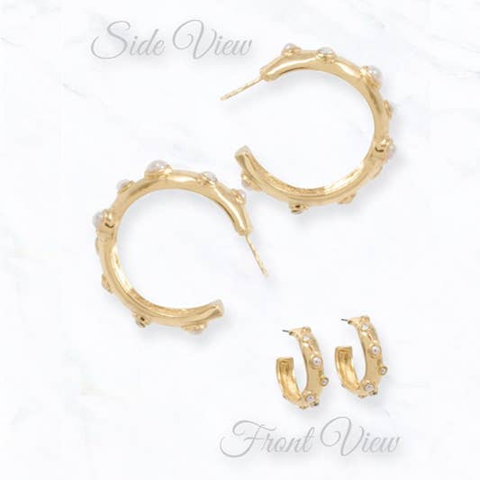 Textured Hoop Earrings with Pearl & Crystal Studs