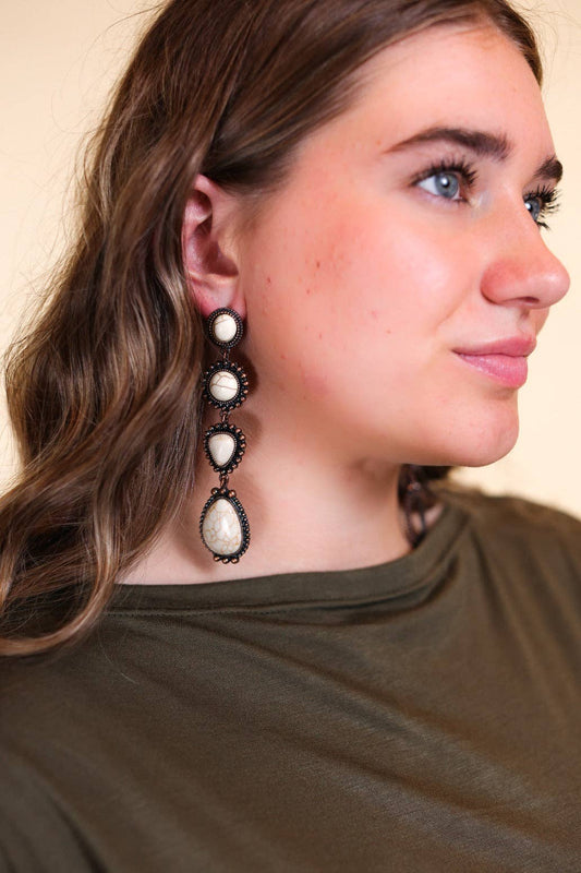Along The Trail Cream Howlite Rock Copper Dangle Earrings: Cream / One Size