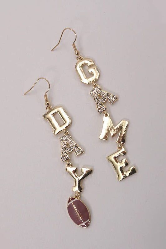 GAME DAY FOOT BALL RHINESTONE GOLD DROP EARRINGS | 80E2543: Gold