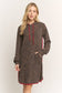 ED6906-10 ANIMAL URBAN RIBBED MINI HOODIE DRESS: Brown