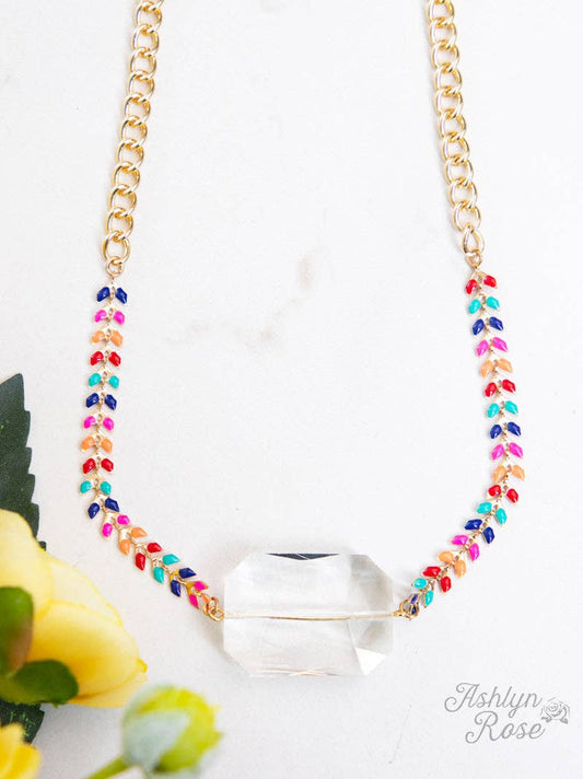 So Dainty & Sweet Multicolor Chain Necklace with Glass Stone Pendant: Multi / One Size