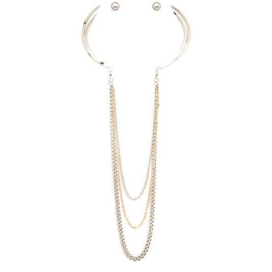 Collar Layered Chain Statement Necklace Set: 2 Tone