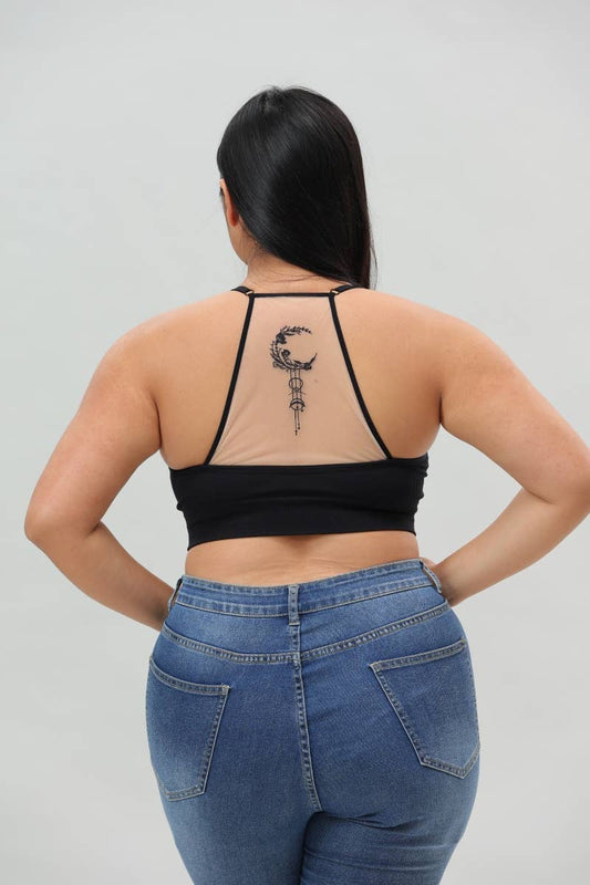 🌙 Plus Size Celestial Curve Dream Catcher Bralette: Black 1X/2X